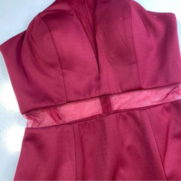 May Queen CoutureUSA Maroon MeshPanels Sleeveless High Neck Maxi Formal Dress 10 - Picture 12 of 16